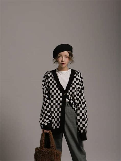 checkered oversized cardigan women.